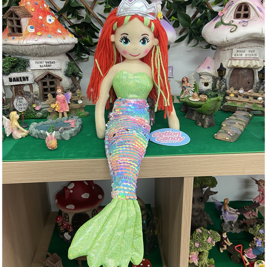 Cotton Candy Penny The Green and Rainbow Flip Sequined Mermaid Doll