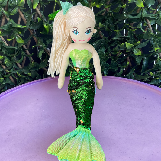 Cotton Candy Sophie The Green and Gold Flip Sequined Mermaid Doll