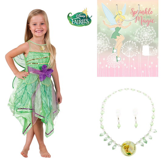 Disney Fairies Tinker Bell Fairy Dress Wings & Jewellery Gift Set
