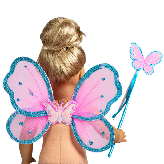 Doll Fairy Wings and Wand  Costume Accessory - Pink and Blue