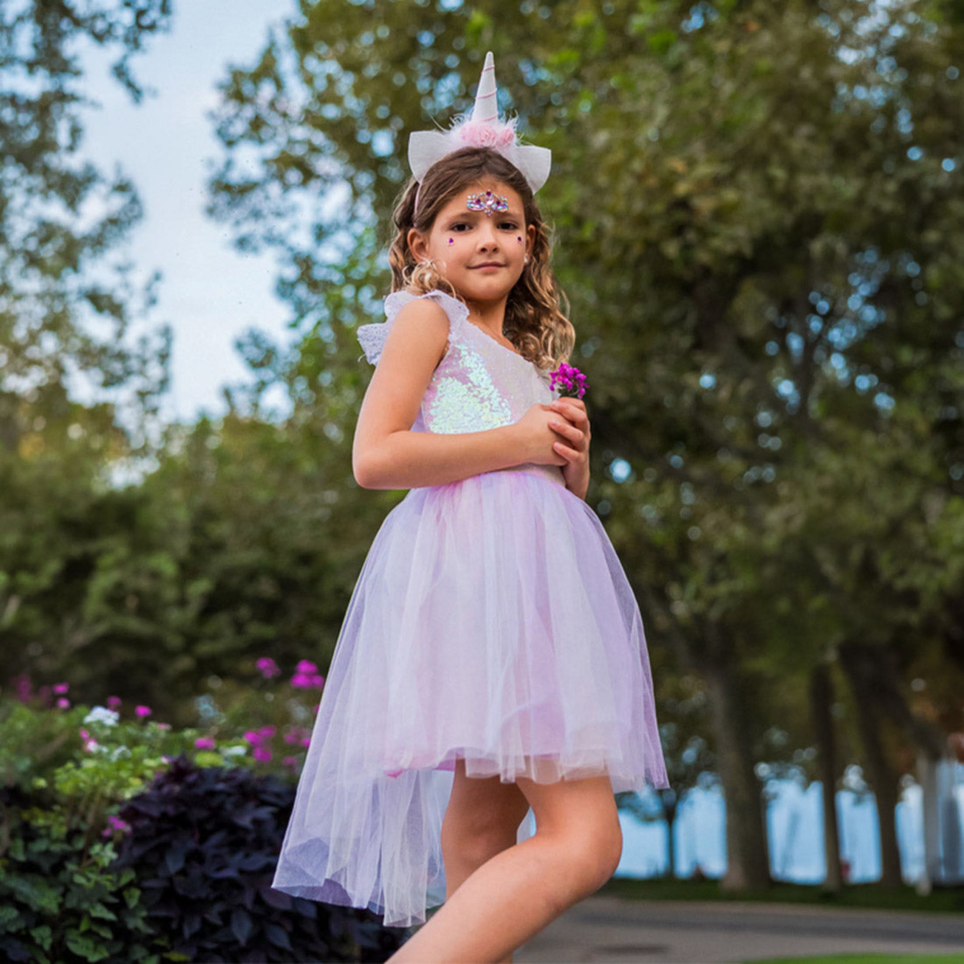 unicorn fairy dress with headband and hi low skirt