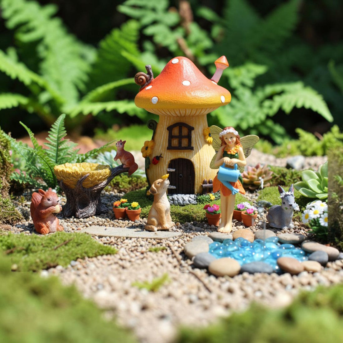 Enchanted Fairy Garden 6-Piece Resin House Set with Miniature Animal Friends
