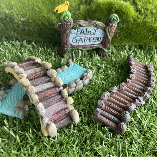 Enchanted Fairy Garden Path Bridge Stream and Sign Set