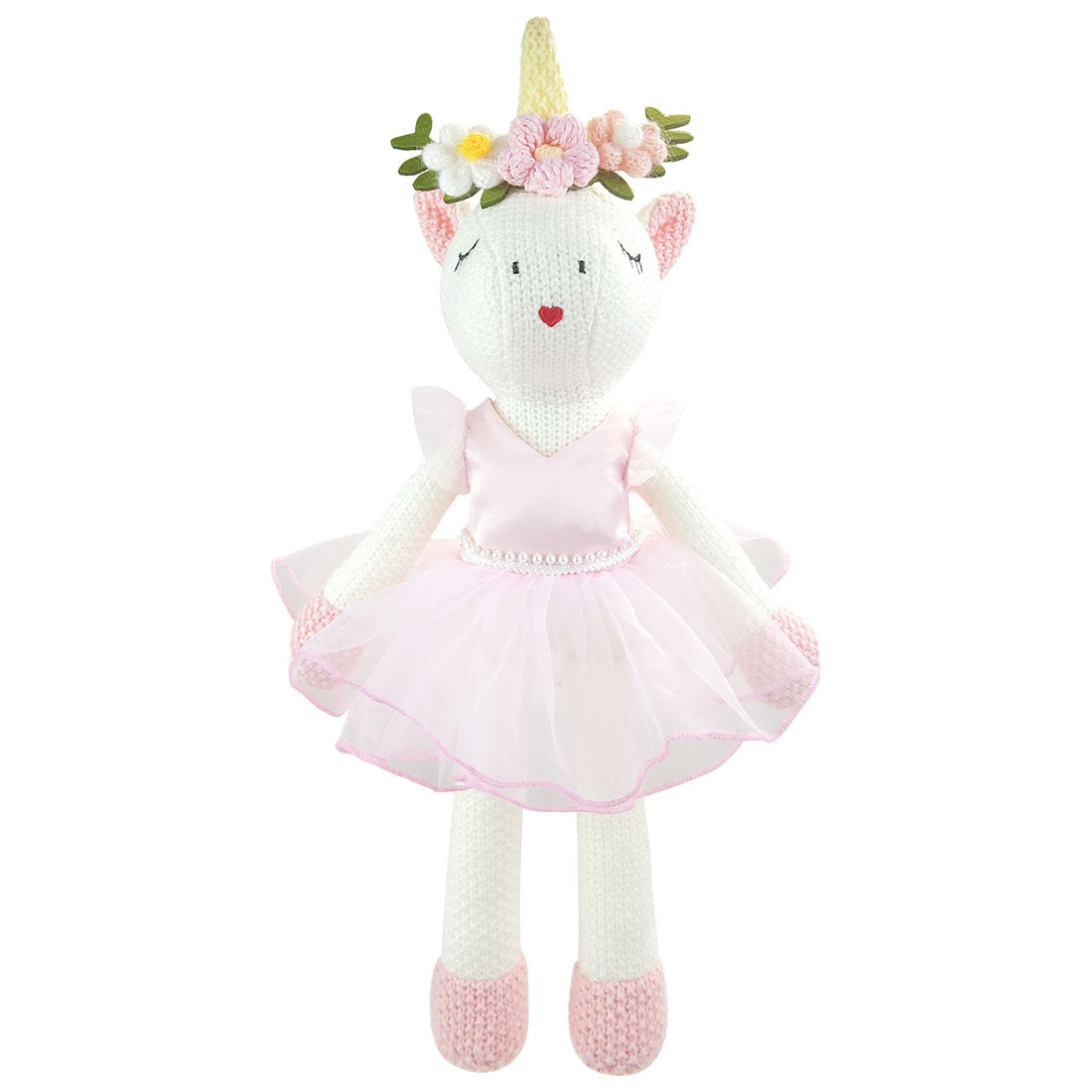 Eunice Knitted Unicorn Doll With Pink Dress
