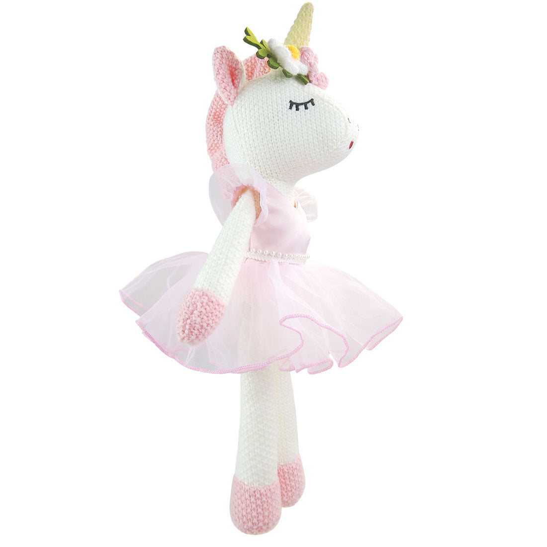 Eunice Knitted Unicorn Doll With Pink Dress