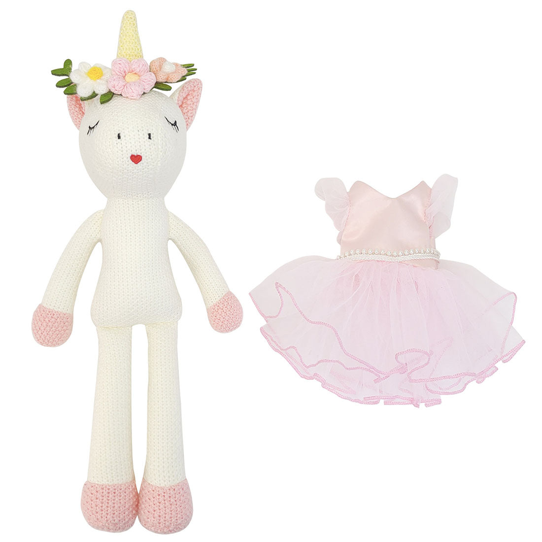 Eunice Knitted Unicorn Doll With Pink Dress