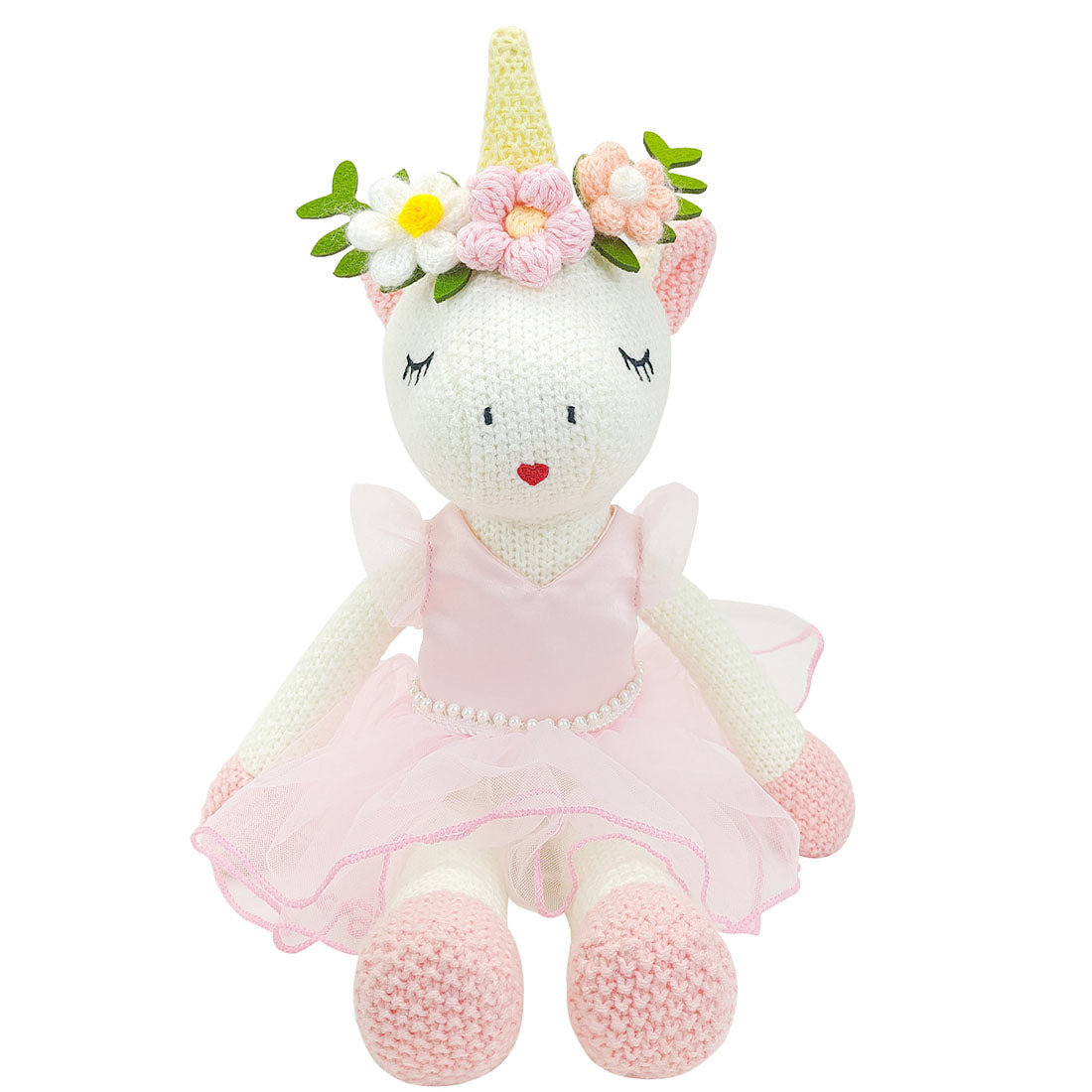 Eunice Knitted Unicorn Doll With Pink Dress