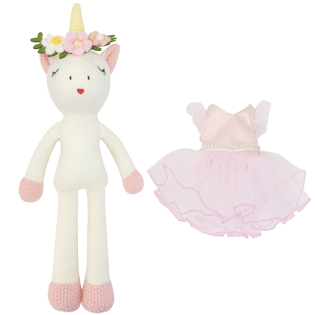 Eunice Knitted Unicorn Pink Dress Toy