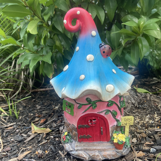 Fairies Live Here Solar Pink Flower Fairy House