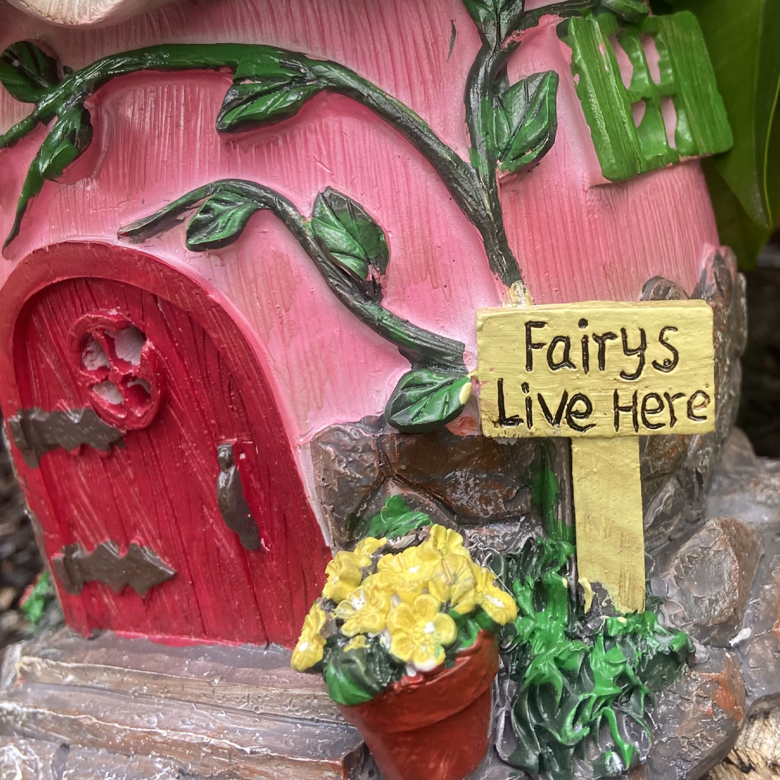 Fairies Live Here Solar Pink Flower Fairy House