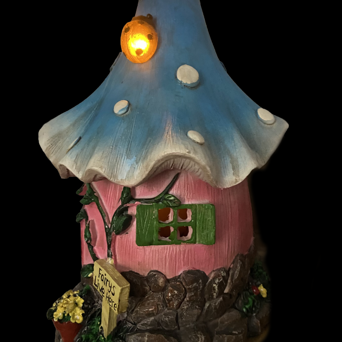 Fairies Live Here Solar Pink Flower Fairy House