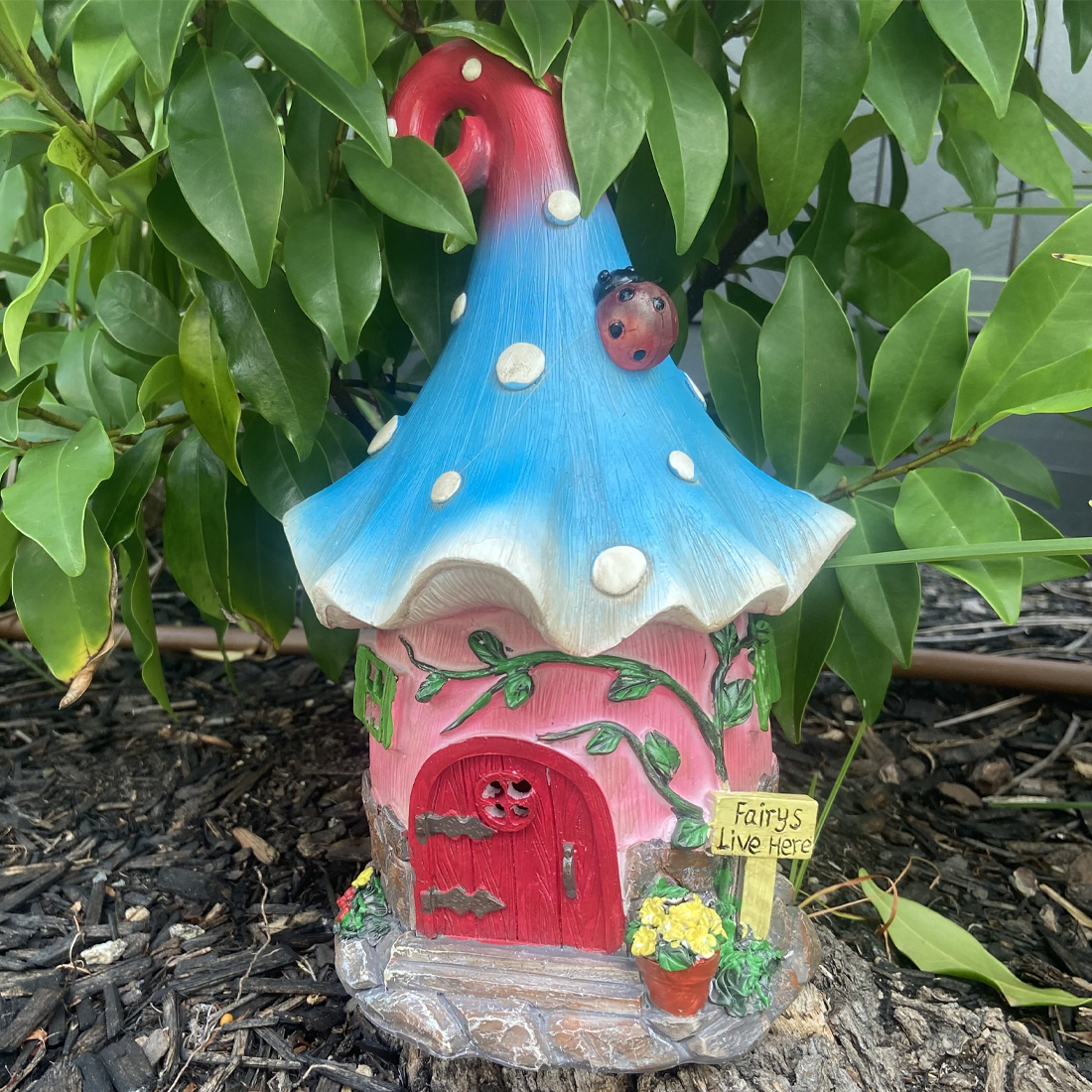 Fairies Live Here Solar Pink Flower Fairy House