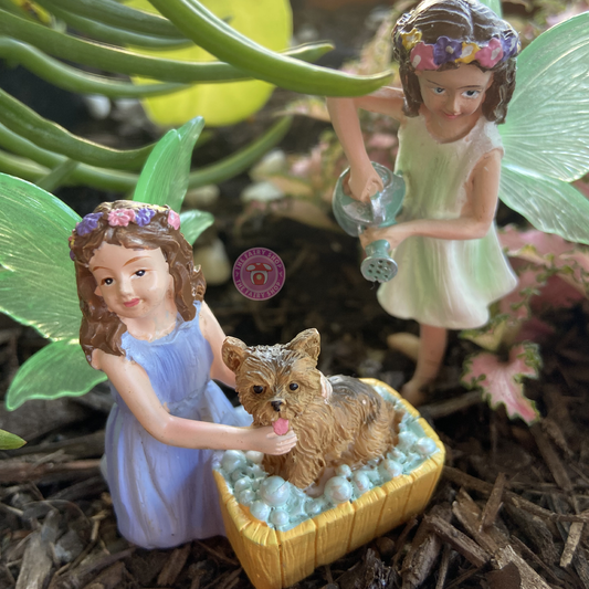 Fairies Washing Their Dog Figurine