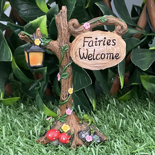 Fairies Welcome Sign With Lantern