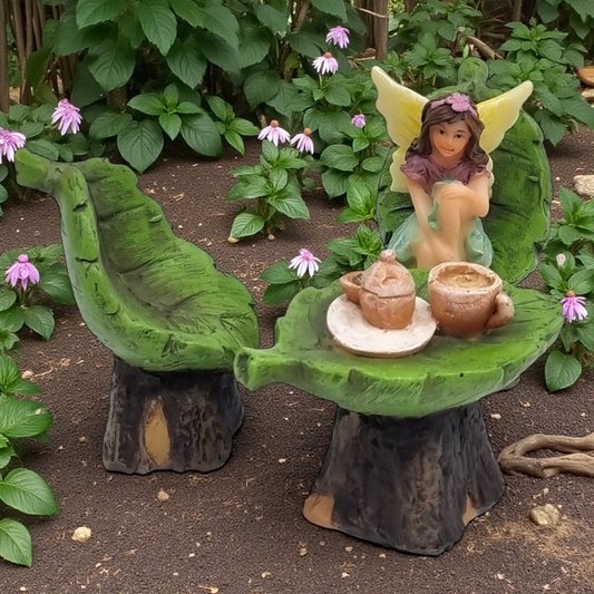 Fairy Garden Leaf Furniture 3 Piece Set Table & 2 Chairs