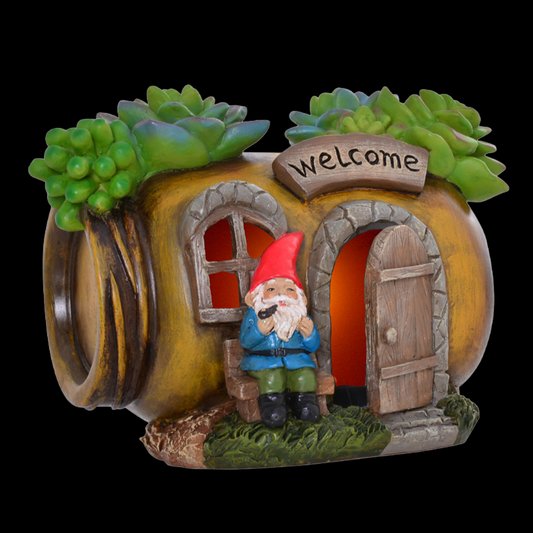 Fairy Garden Solar Jar Welcome Gnome House