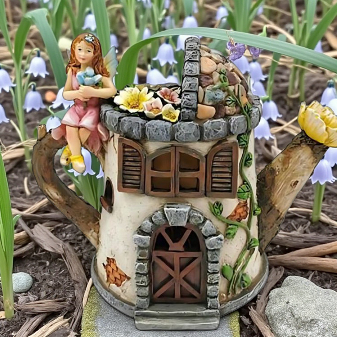 Fairy Garden Solar Watering Can House