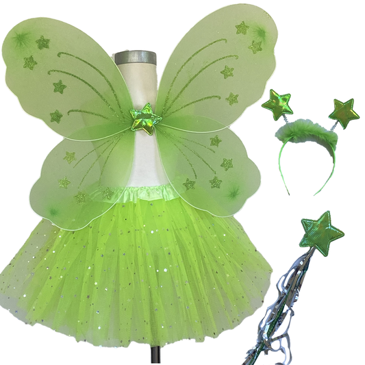 Fairy Green Tutu Wing Wand and Headband Dress Up Set