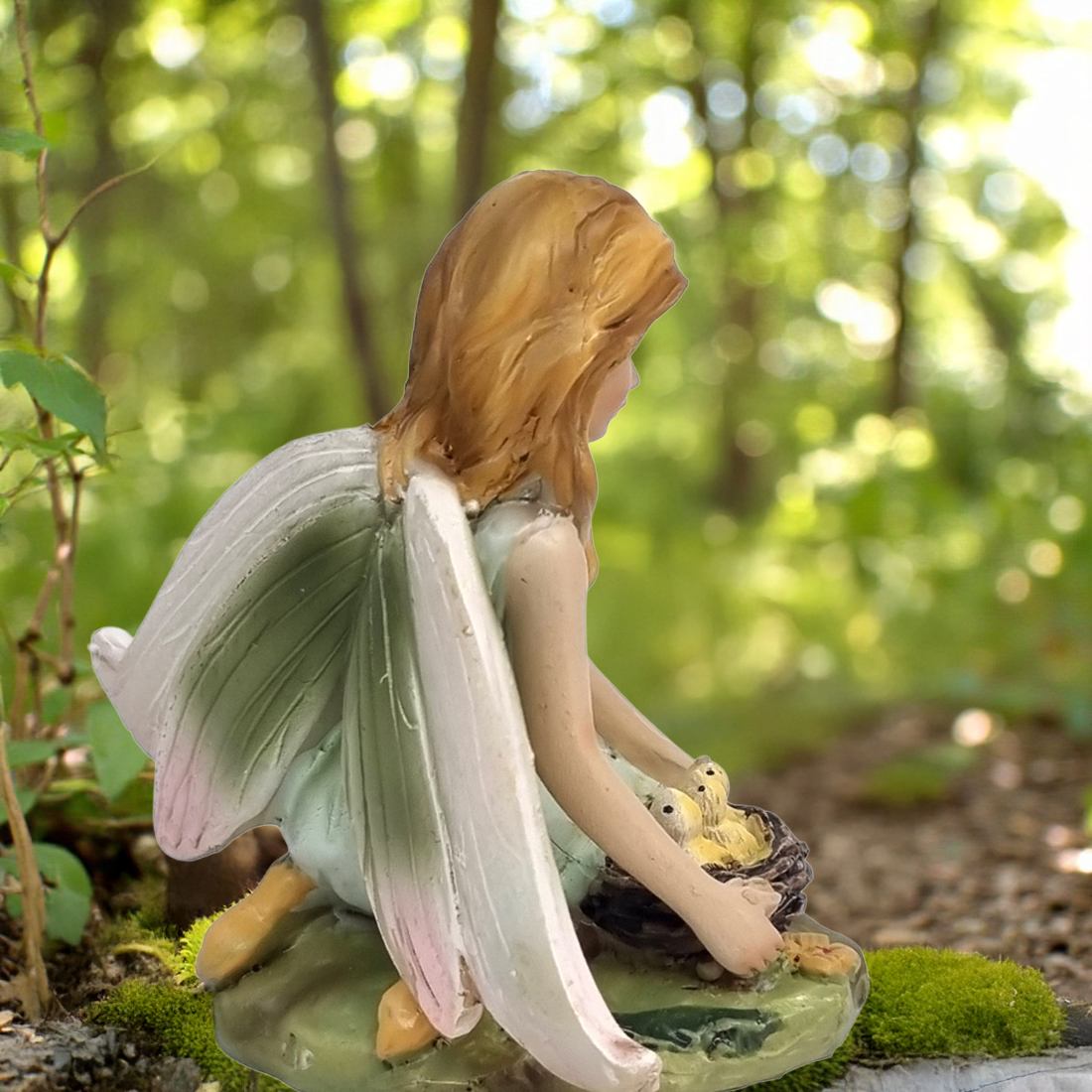 Fairy Jade With Baby Birds Figurine