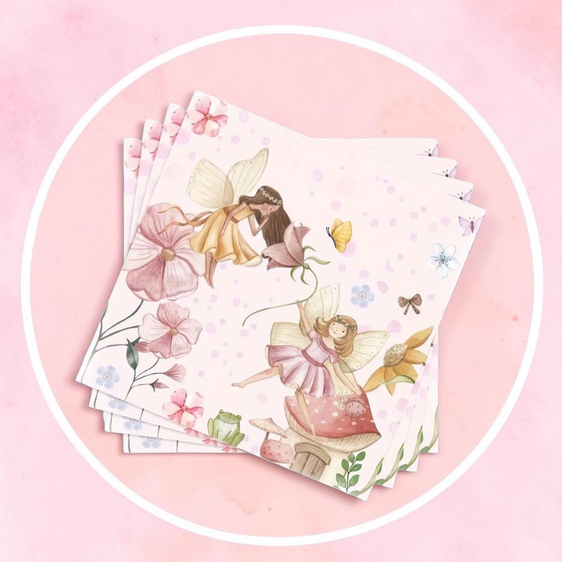 Fairy Party Pink Paper Disposable Napkins Pack 20