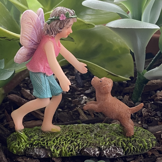 Fairy Sophia Playing With Her Puppy Figurine