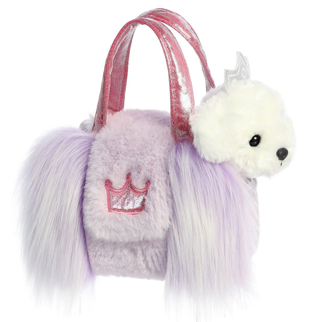 Fancy Pals Princess Bichon Puppy Dog in Purple Fuzzy Bag