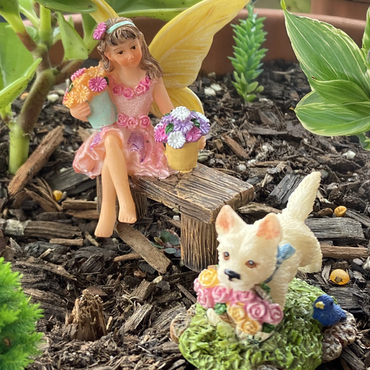 Flower Fairy Caroline With Flowers and Her Puppy Set