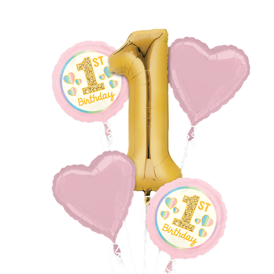 Girl 1st Birthday Balloon Bouquet Multicoloured