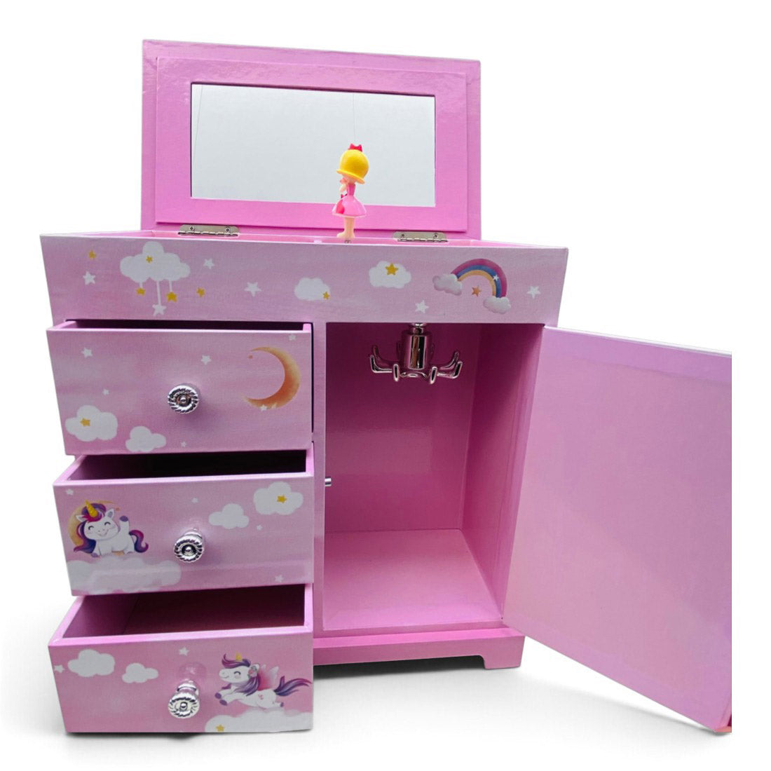 Girl and Unicorn Wardrobe Style Jewellery Music Box