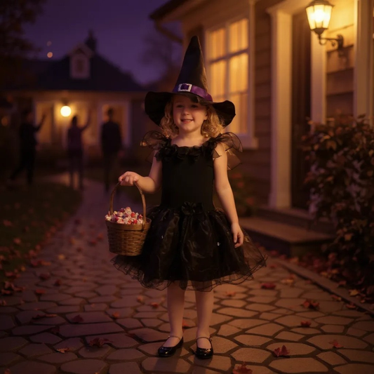 Girls Hocus Pocus Halloween Black Witch Fairy Dress