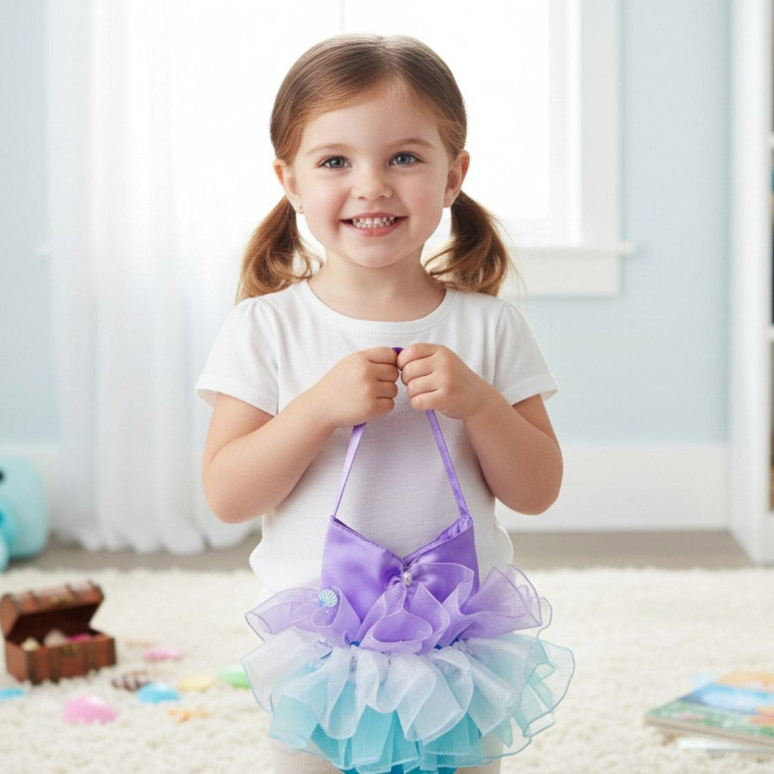 Girls Mermaid Aqua Satin and Organza Hand Bag