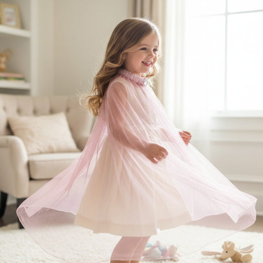 Girls Pink Glittery Princess Bling Cape