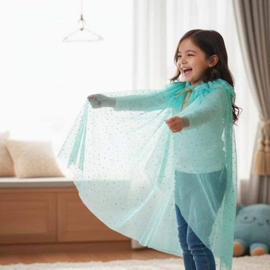 Child in a light blue cape 