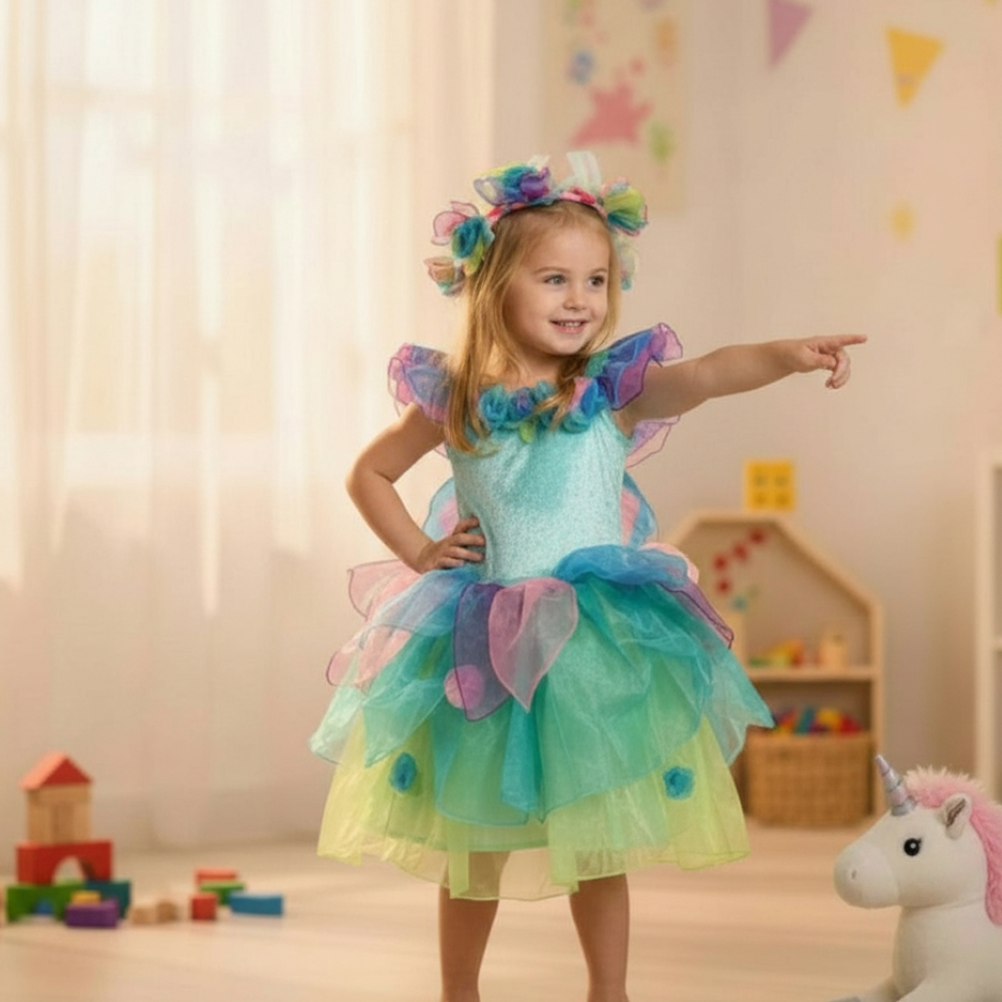 Girls Turquoise Paris Daisy Fairy Dress