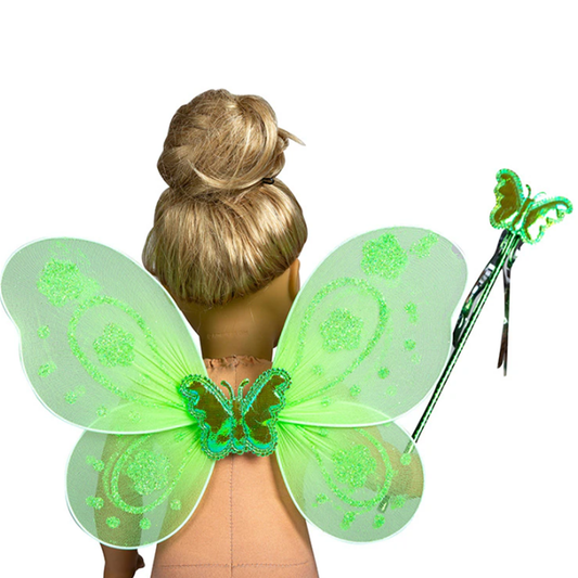 Green Doll Fairy Wings and Wand  Costume Accessory