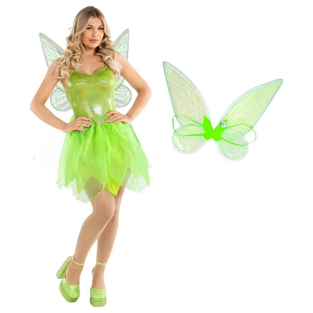 Green Woodland Fairy Costume with LED Light-Up Wings