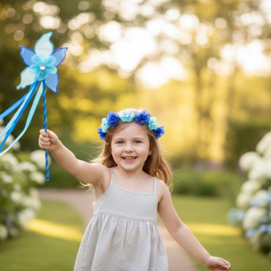 Handmade Blue Fairy Wand and Halo Headdress Set