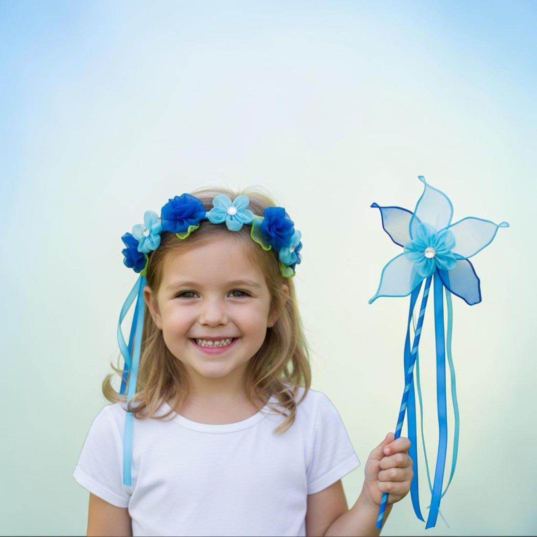 Handmade Blue Fairy Wand and Halo Headdress Set