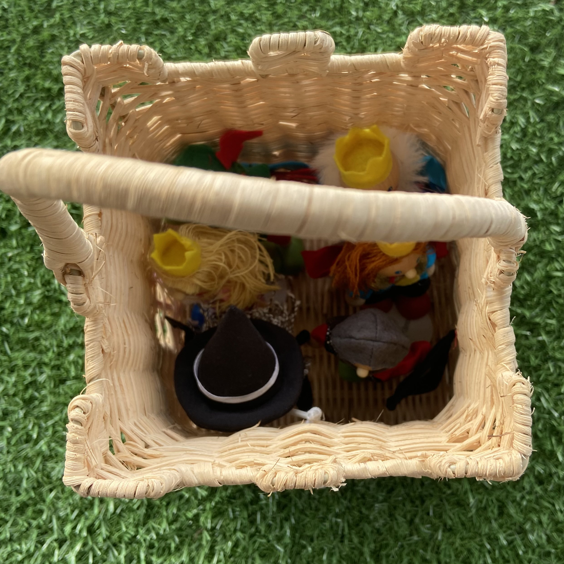 Handmade Castle Bag Basket With Fairytale Figurines Set