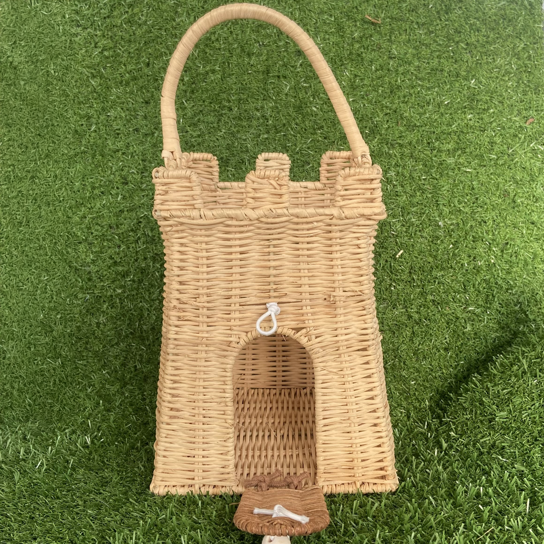 Handmade Castle Bag Basket With Fairytale Figurines Set