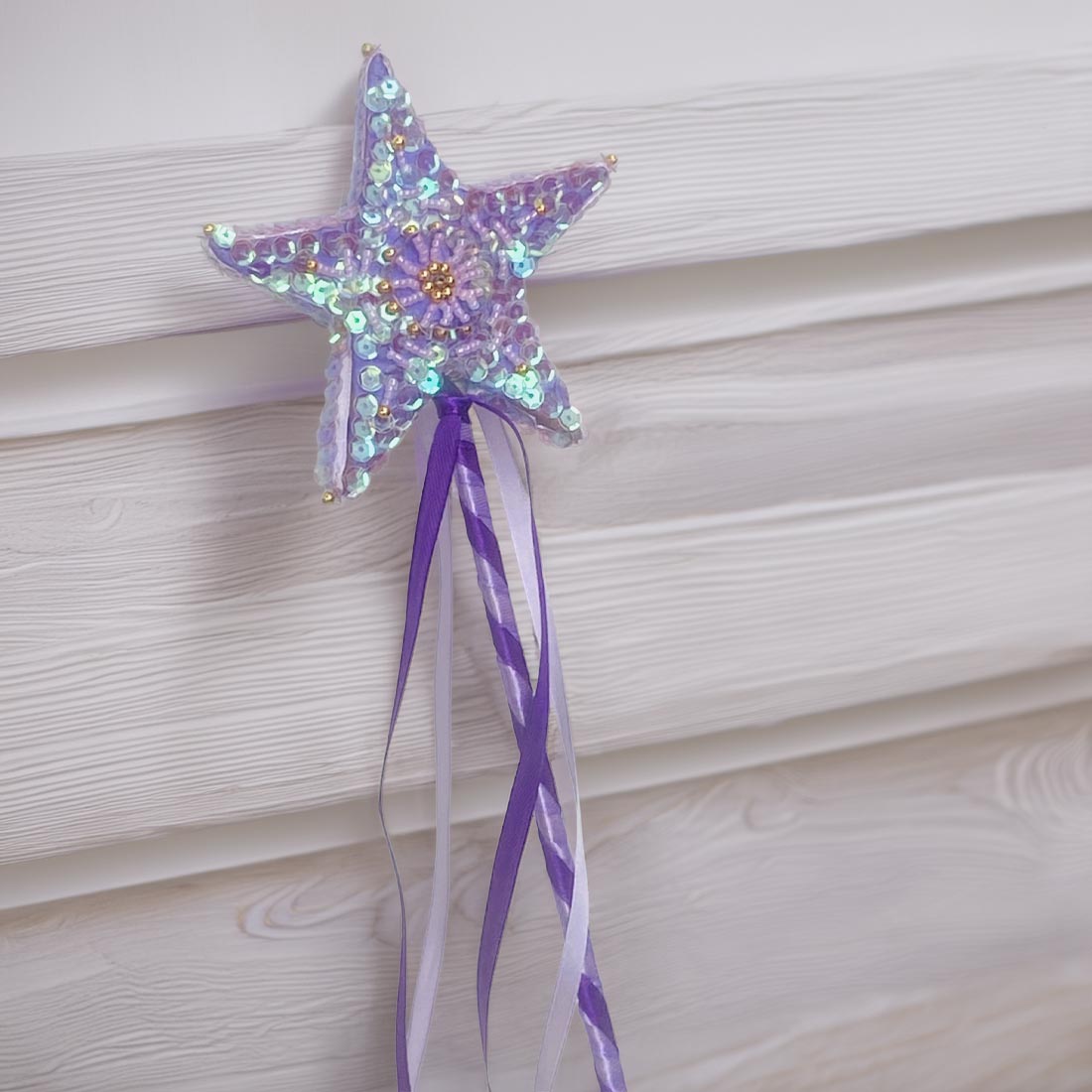 Handmade Fairy Lavender Sequin Star Wand