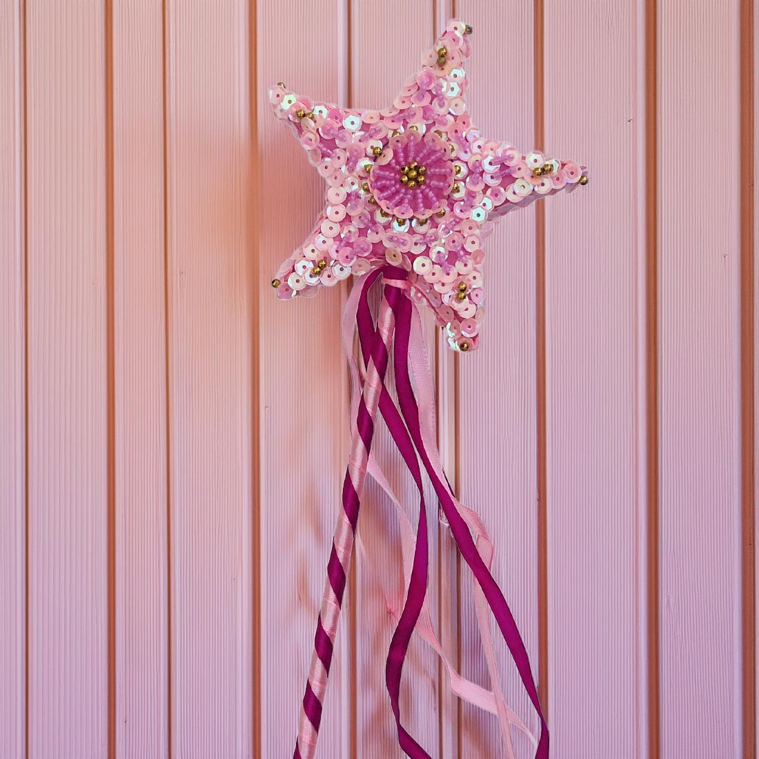 Handmade Fairy Light Pink Sequin Star Wand