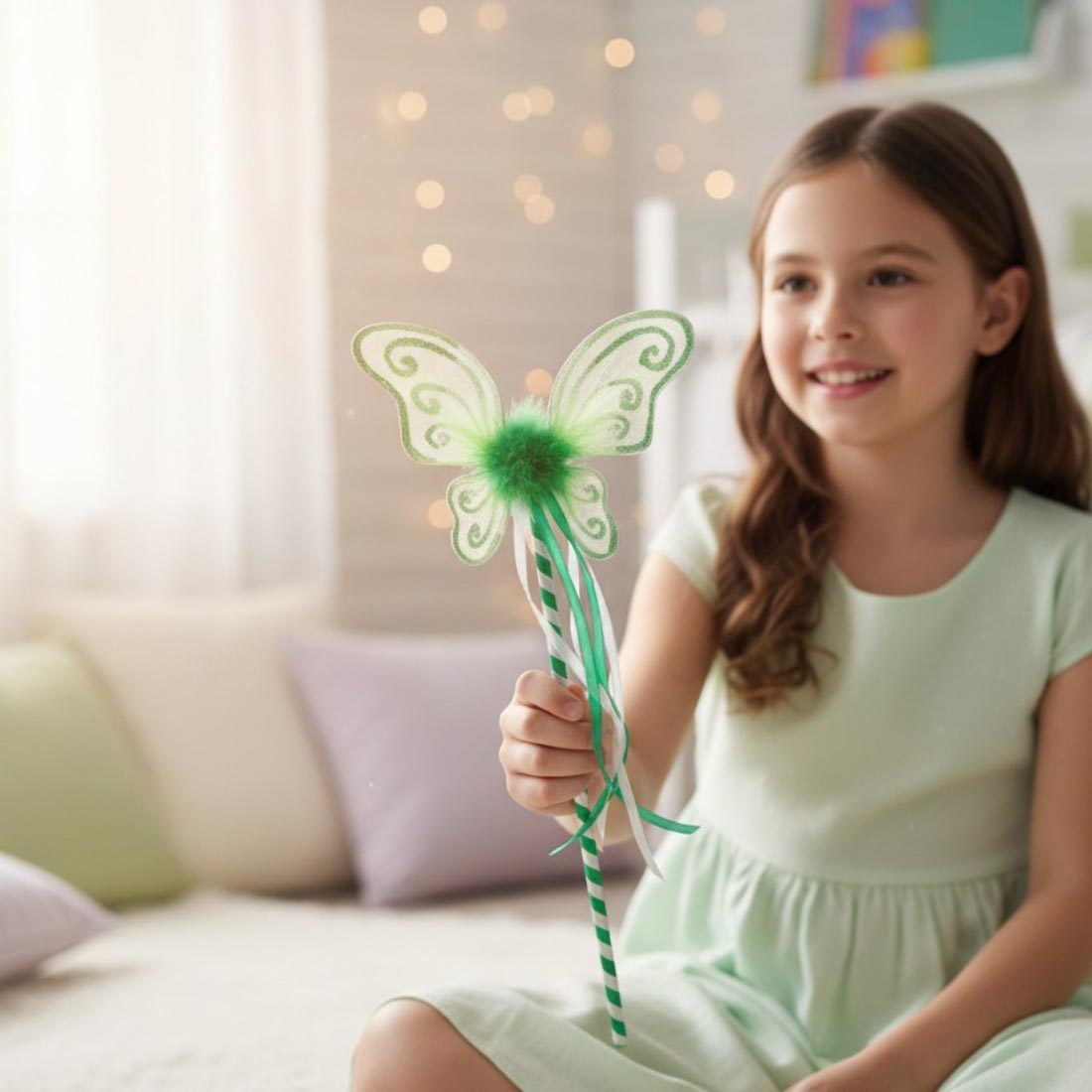 Handmade Green Butterfly Glitter Fairy Wand