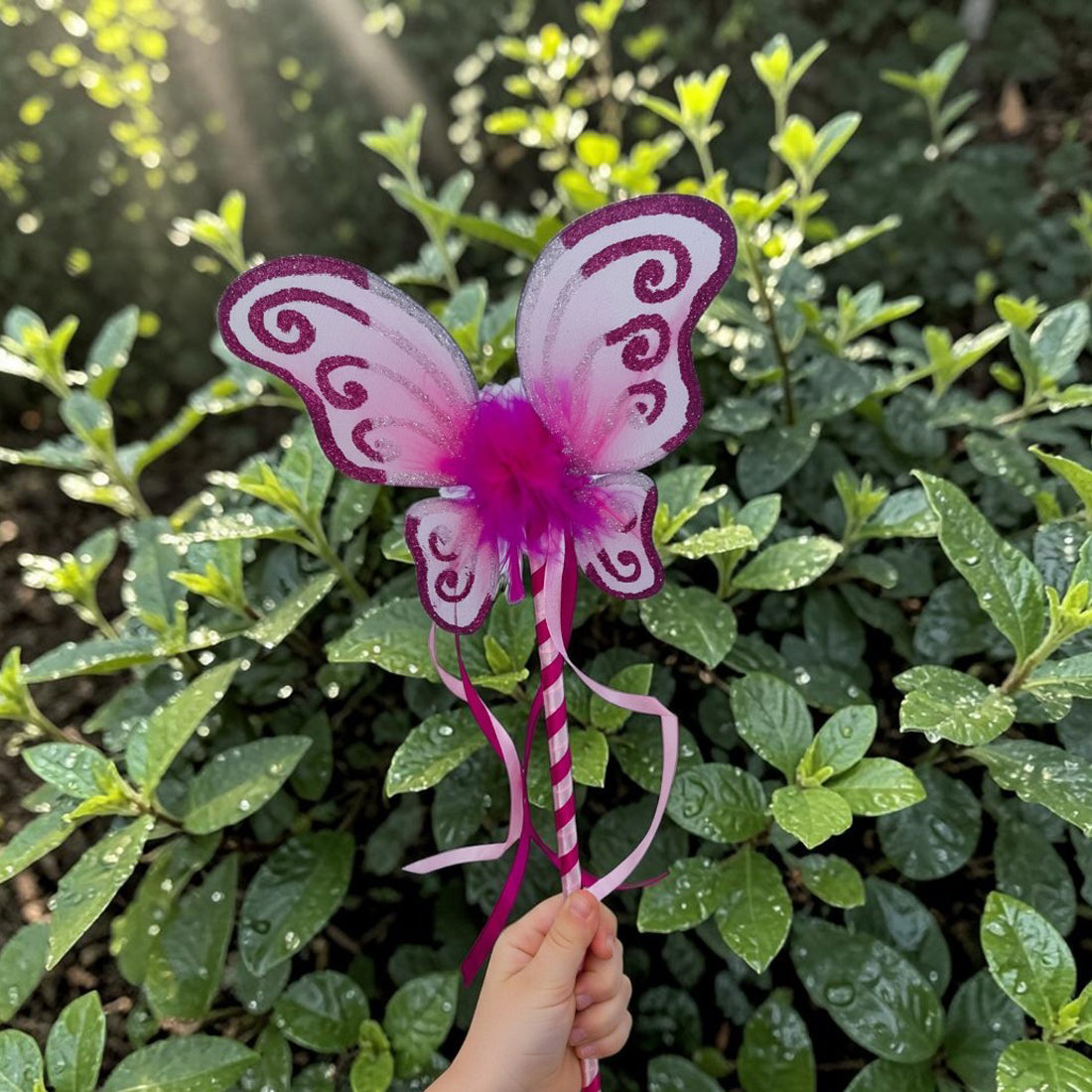 Handmade Hot Pink Butterfly Glitter Fairy Wand