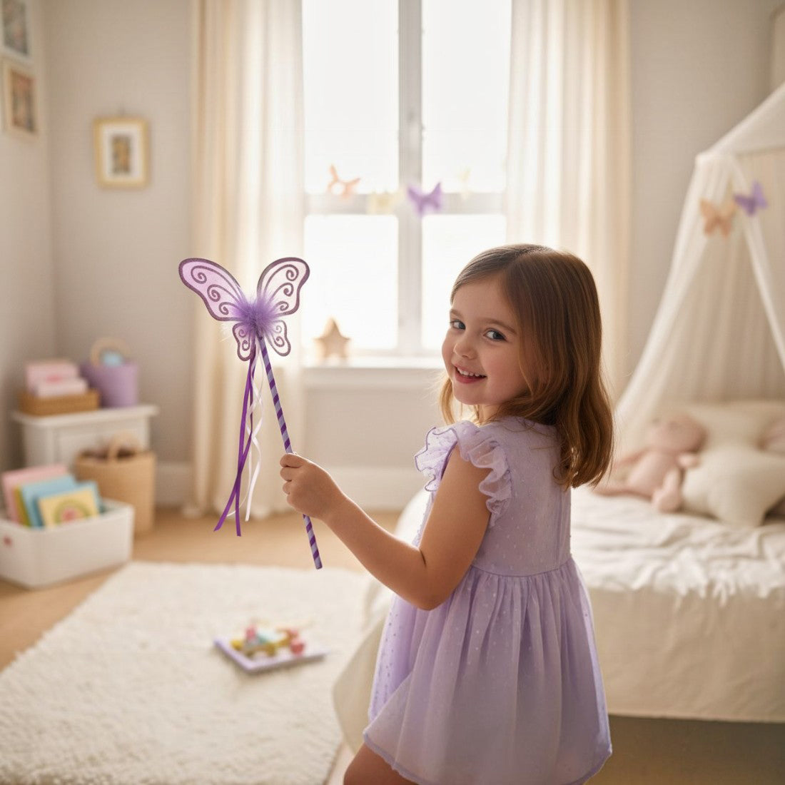 Handmade Lavender Butterfly Glitter Fairy Wand