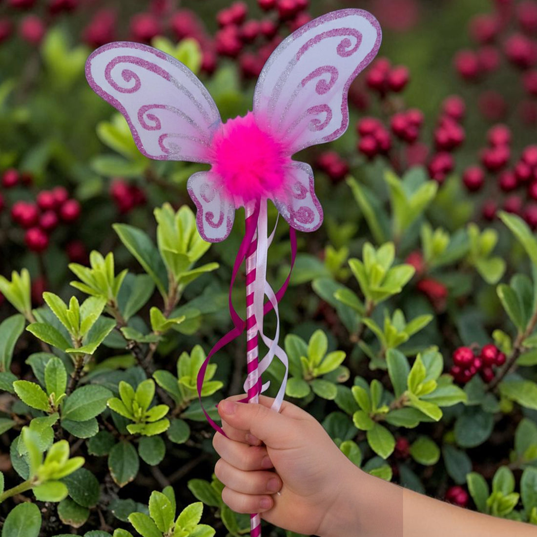 Handmade Pink Butterfly Glitter Fairy Wand