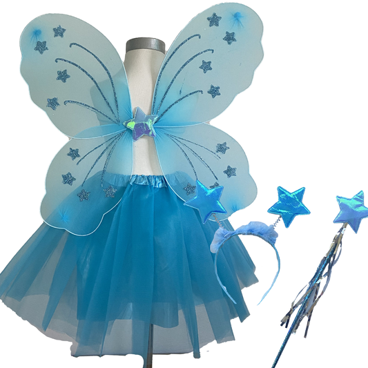 Light Blue Fairy Tutu Wing Wand Headband Dress Up Set