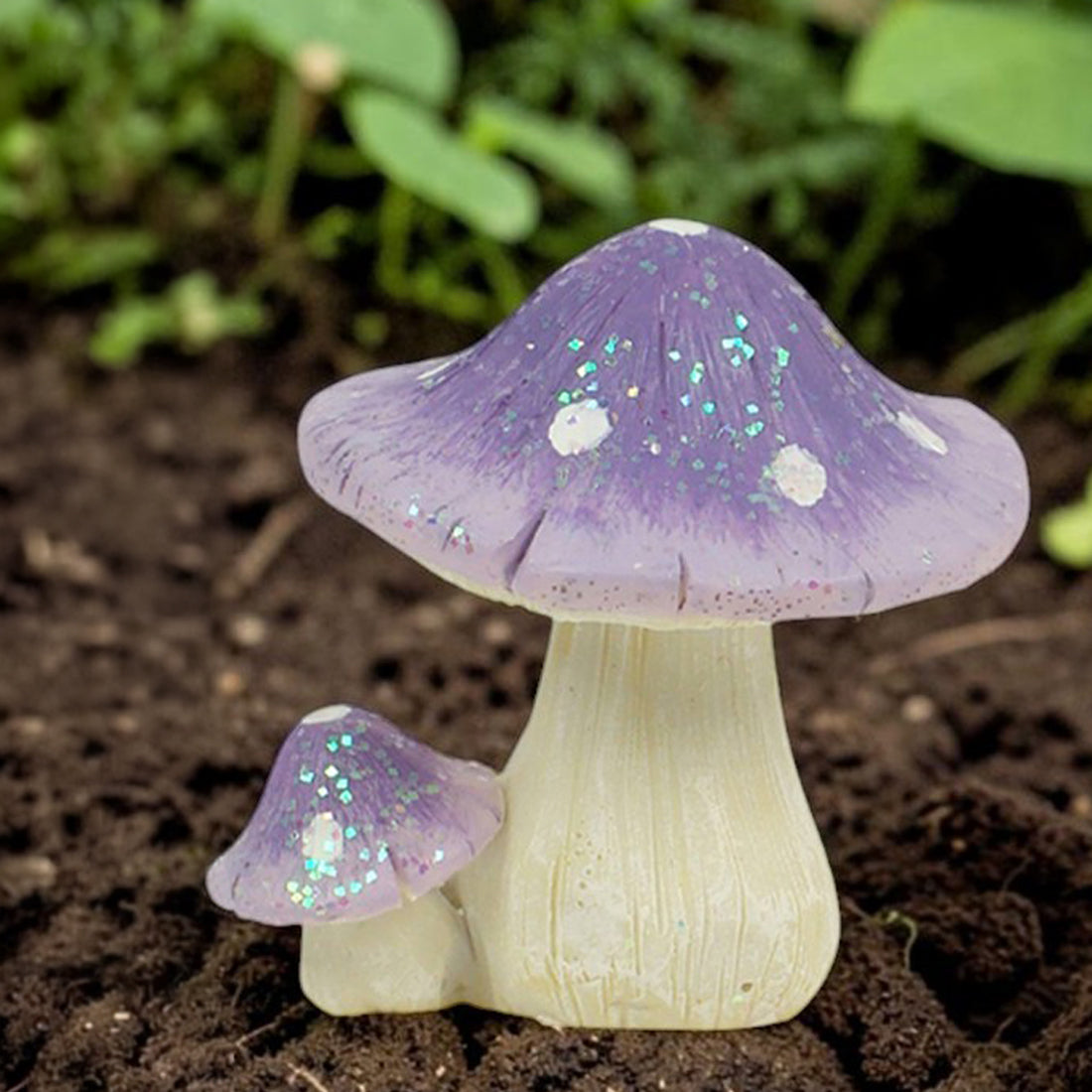 Lilac Glitter Fairy Garden Mushrooms