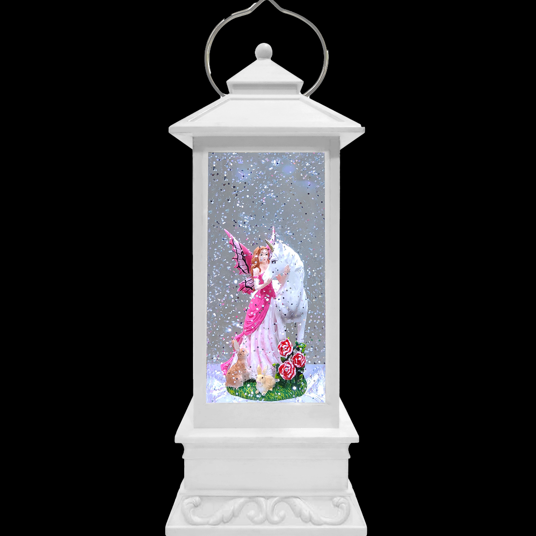 Magical White Lantern with Fairy and Unicorn