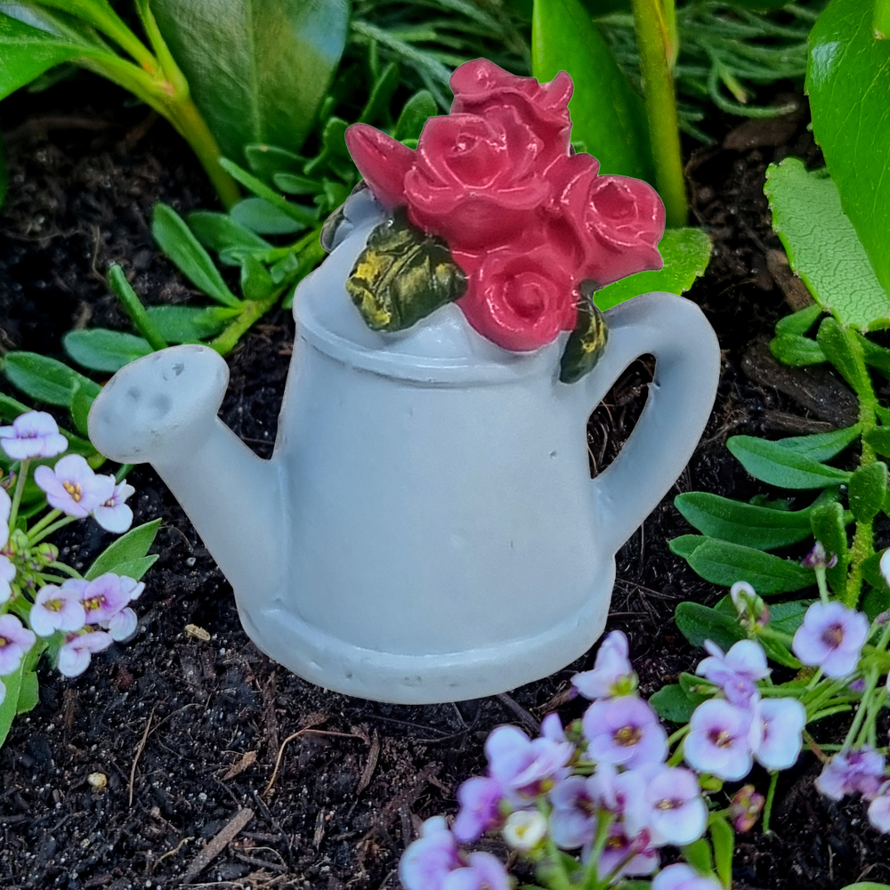 Miniature Blue Watering Can With Roses – The Fairy Shop